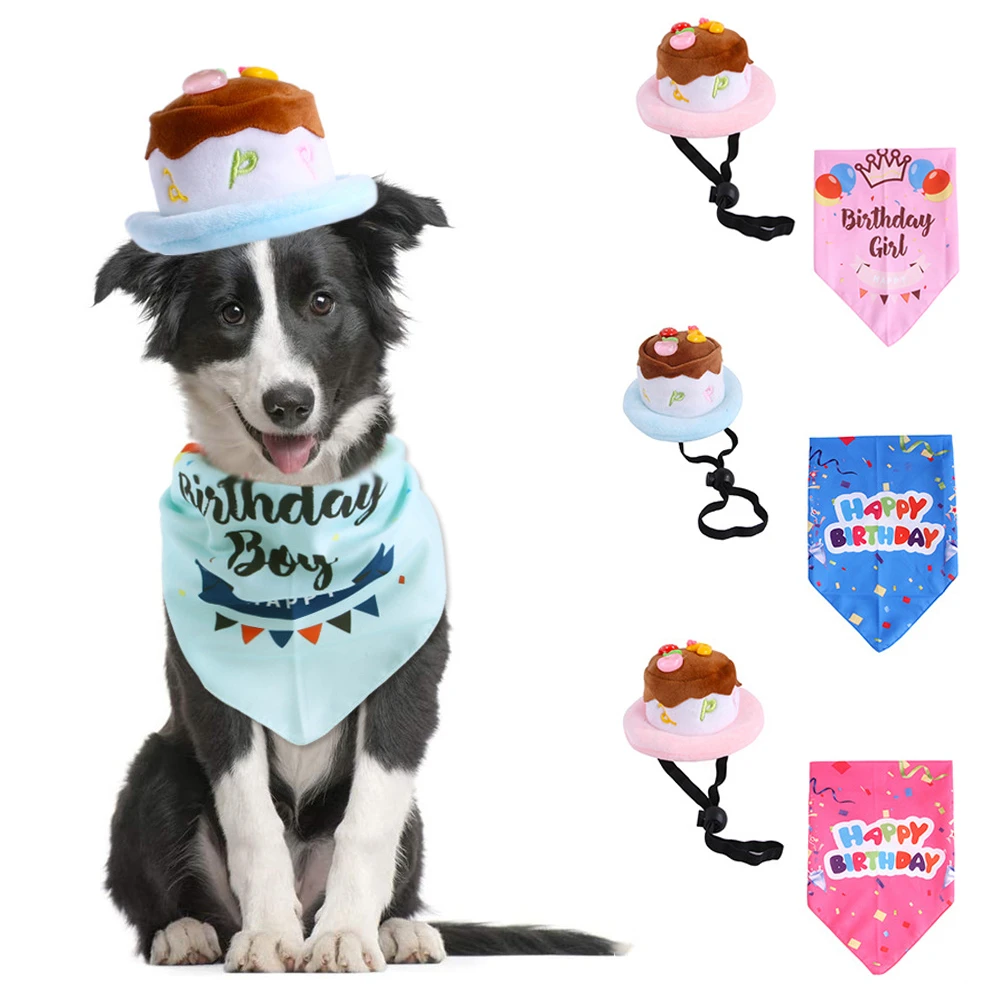 

Cute Pet Birthday Caps Bibs Set Adjustable Dog Cat Corduroy Colorful Party Hat Puppy Kitten Cosplay Costume Headwear Accessories