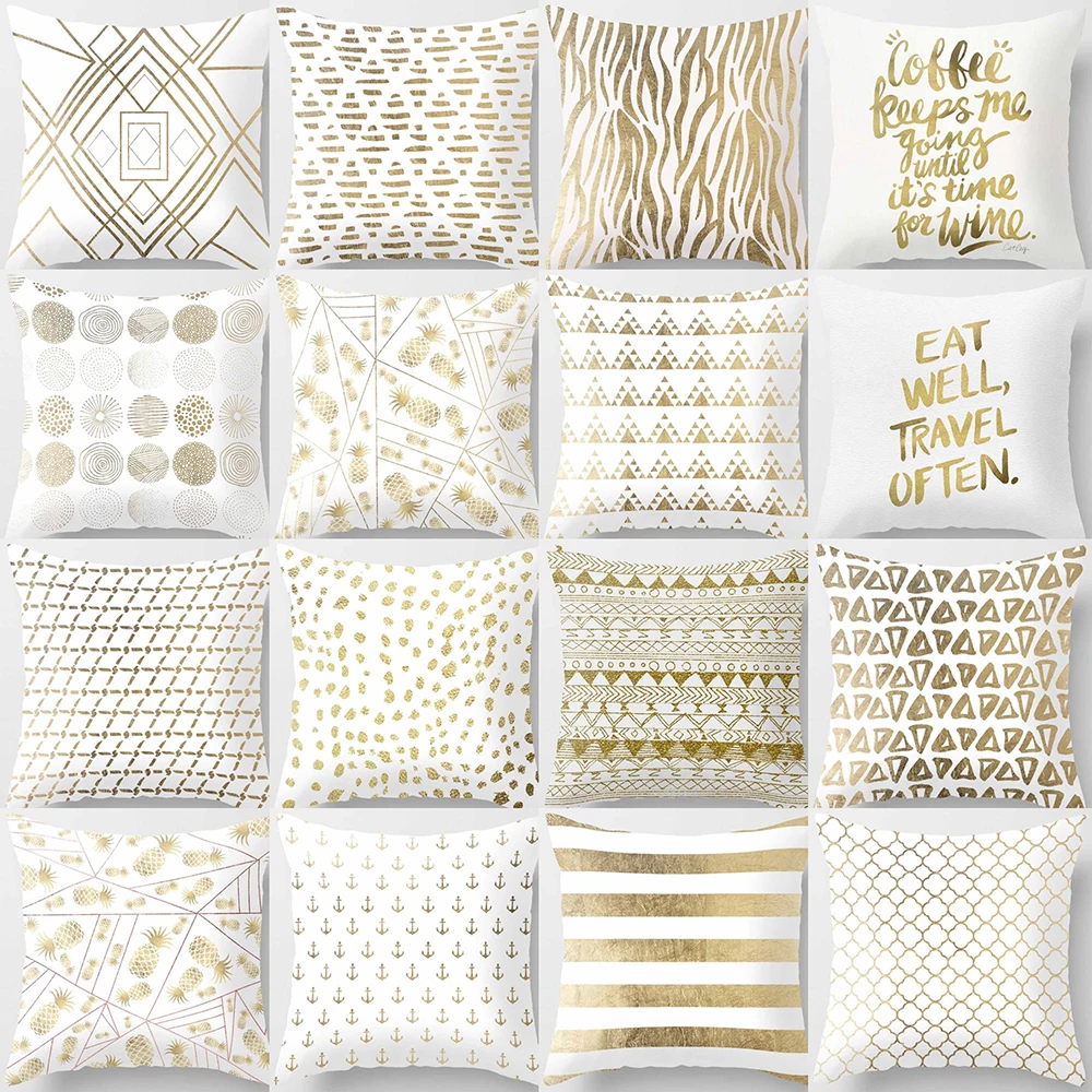 

Geometric Golden Cushion Cover Simple Letters Stripe Pillow Case Home Decoration Anchor Pineapple Throw Pillow Cover 45*45cm