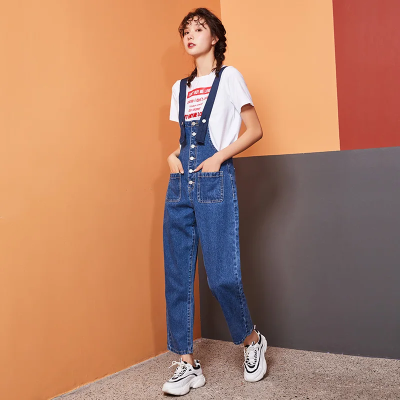 Женские молодежные джинсы-капри LEIJIJEANS, стильные темно-синие свободные джинсы с лямками, повседневная модель 9145 большого размера