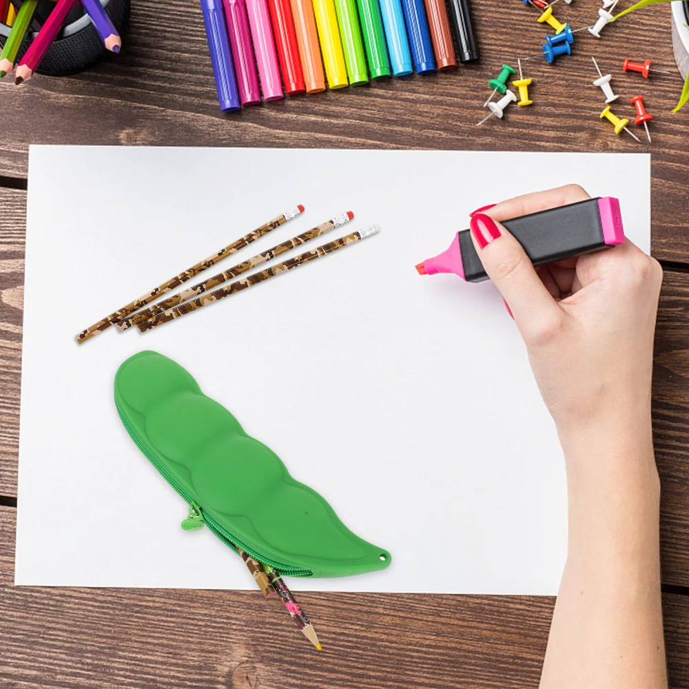 

1Pc Silicone Pencil Case Pea Design Pencil Pouch Pen Bag Stationery Organizer