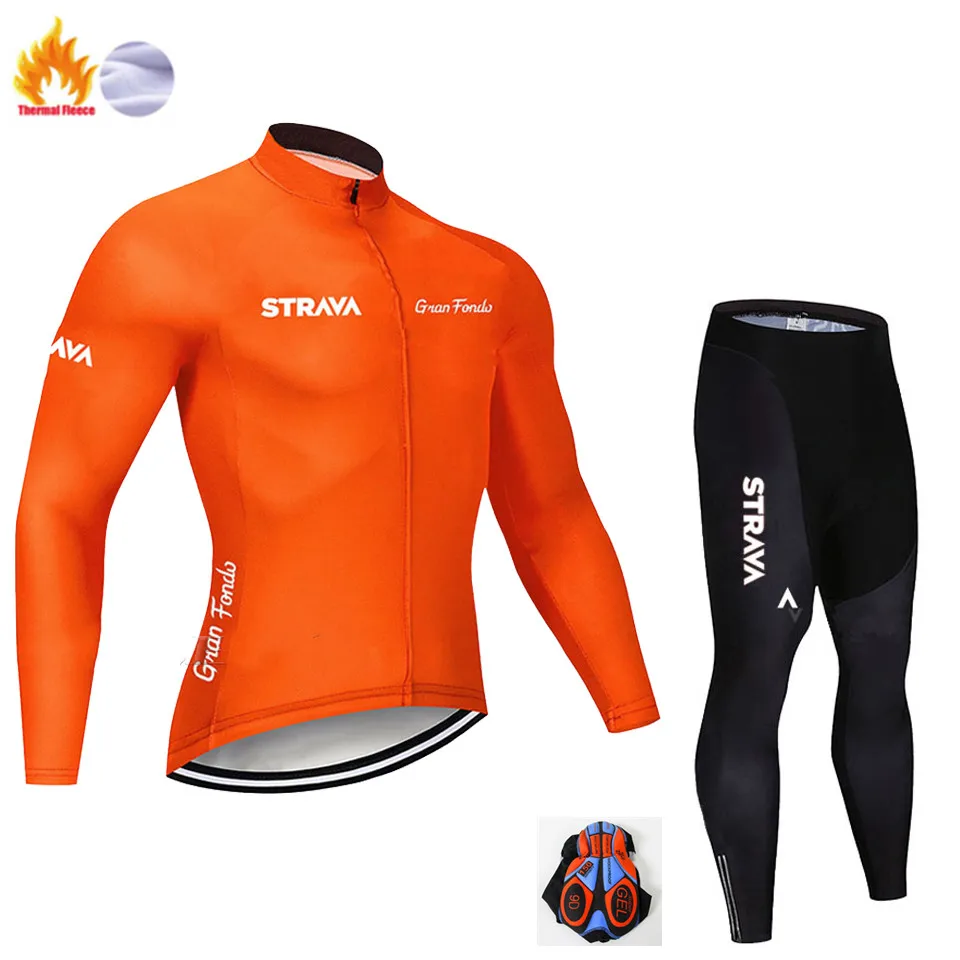 Winter Cycling Suit Strava, длинный рукав, Майо, Ropa Ciclismo Invierno, термо флис, велосипедная команда, Велоспорт, Джерси, набор, зима, MTB, одежда для велосипеда - Цвет: Winter Cycling Suit
