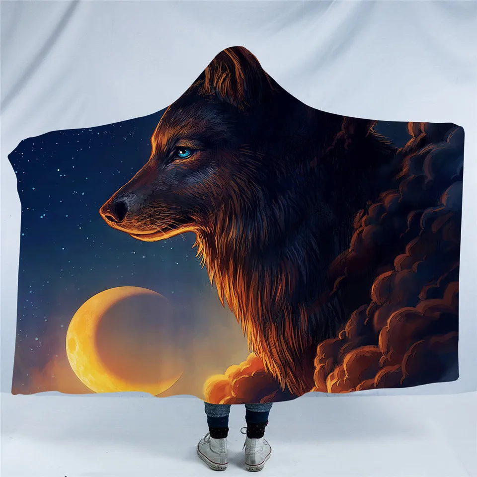 Night Guardian Ловец снов от JoJoesArt одеяло с капюшоном микрофибра для взрослых детей Луна Eclipse галактика волк Шерпа флис носимое одеяло - Цвет: Night Guardian
