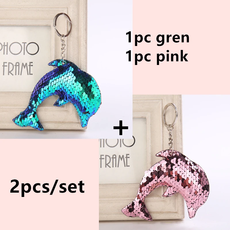 2pcs set 4 Милый Блестящий блестящий брелок в форме дельфина для девочек, подвеска в виде медведя, подарок на день рождения, Рождество, детская игрушка, сумка, украшение для автомобиля - Цвет: 2pcs set 4