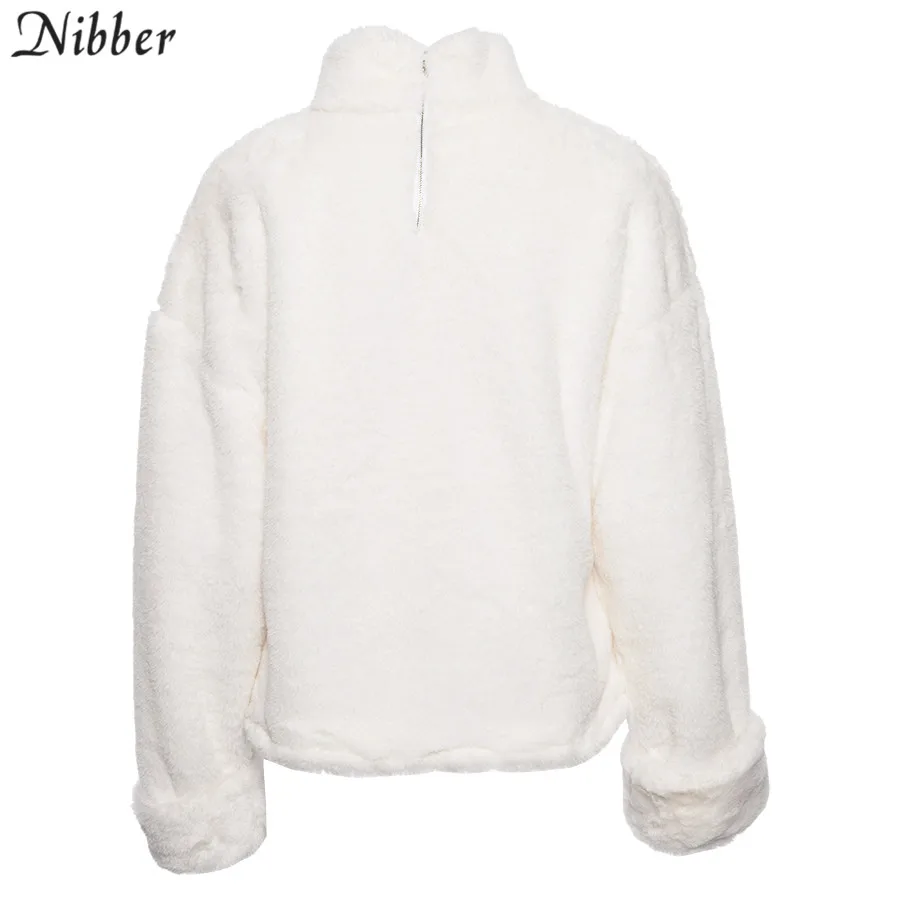 Nibber/Осенняя мода, женские топы с плюшевой подкладкой, длинная плюшевая куртка с капюшоном,, уличный Повседневный Белый пуловер для вечеринки, женский свободный Тонкий Топ