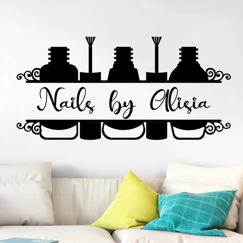 

Customized Beauty Salon Name Wall Decals Vinyl Nail Care Window Posters Personalized Pedicure Manicure Text Stickers HJ0176