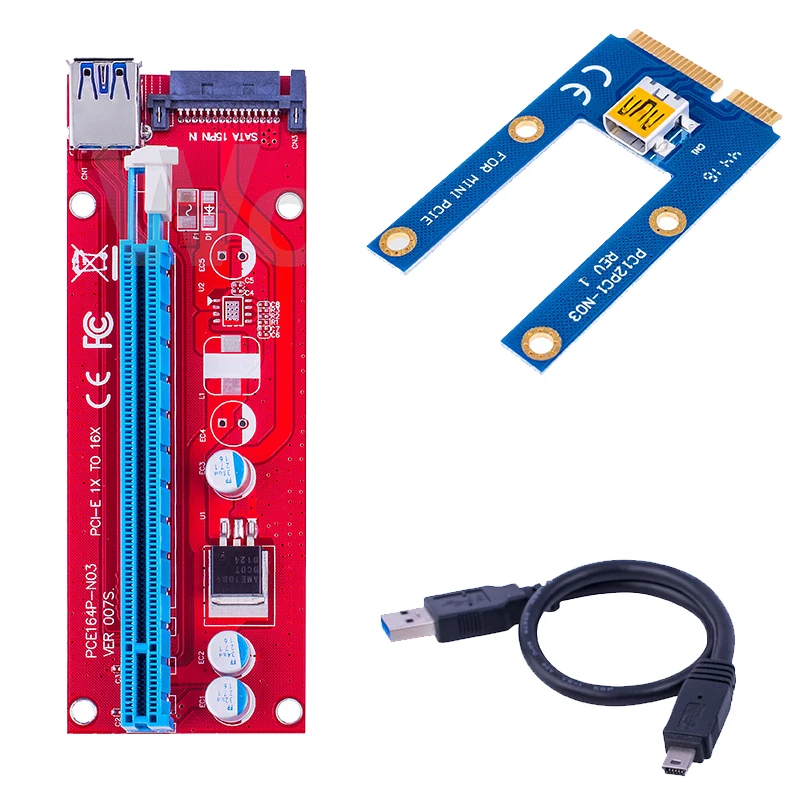 Мини Райзер PCI E Express карта 1x до 16x PCIE для майнинга USB 3 0 кабель питания адаптер