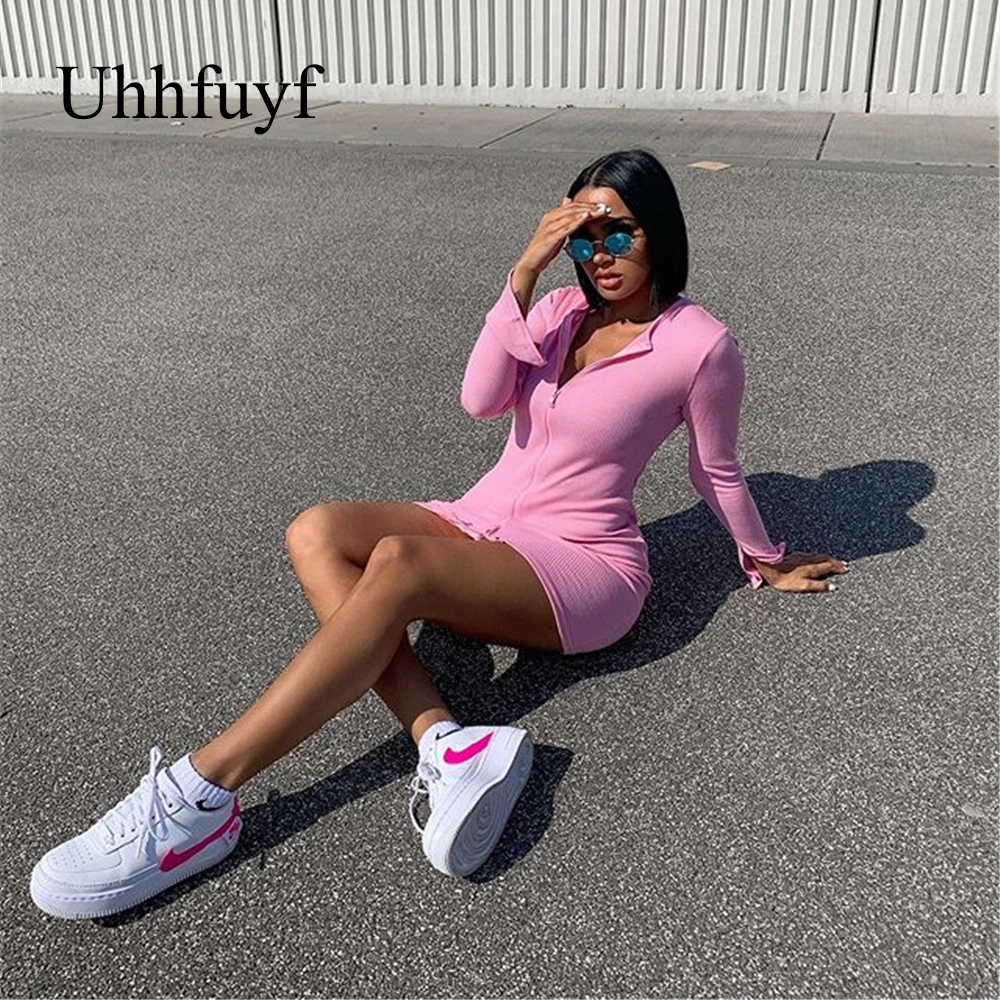 

Uhhfuyf осеннее женское платье с круглым вырезом и длинным рукавом на молнии