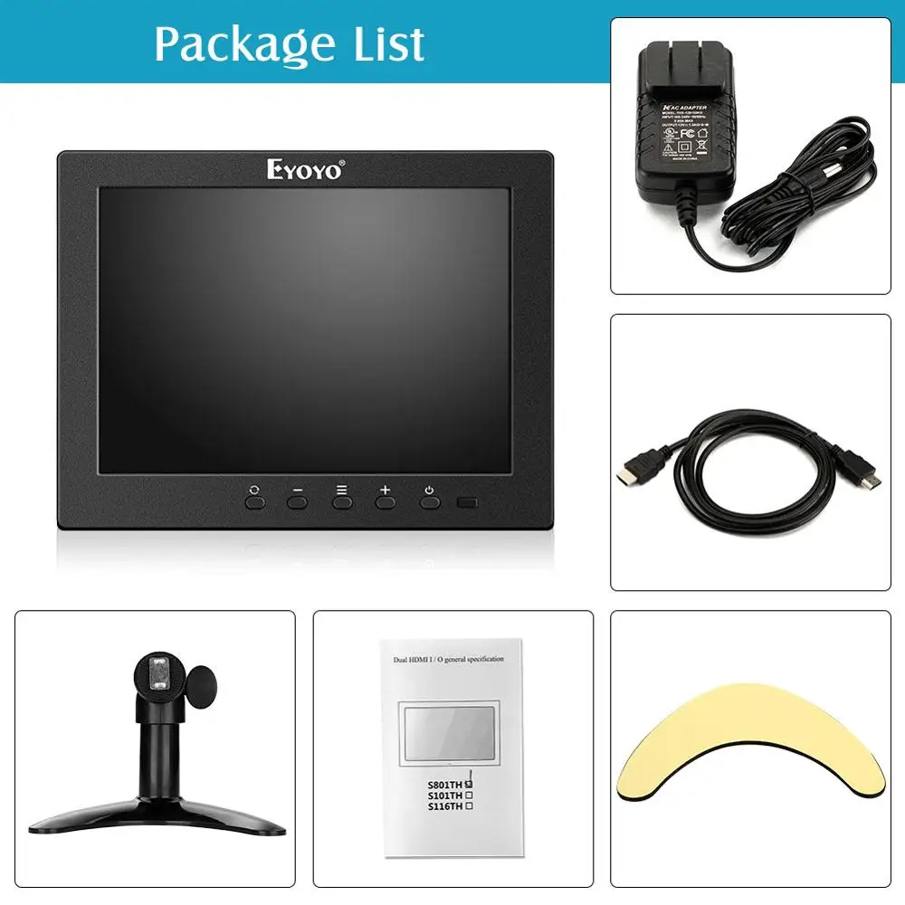 ЖК монитор Eyoyo EM08P 8 дюймов 1024x768 шт. двойной HDMI AV BNC динамик для компьютера камера