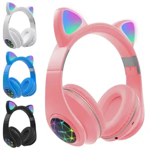 ms foldable storage macron pink lolita headset luminous cat ears headphone with button tf charging audio port wireless headphone free global shipping