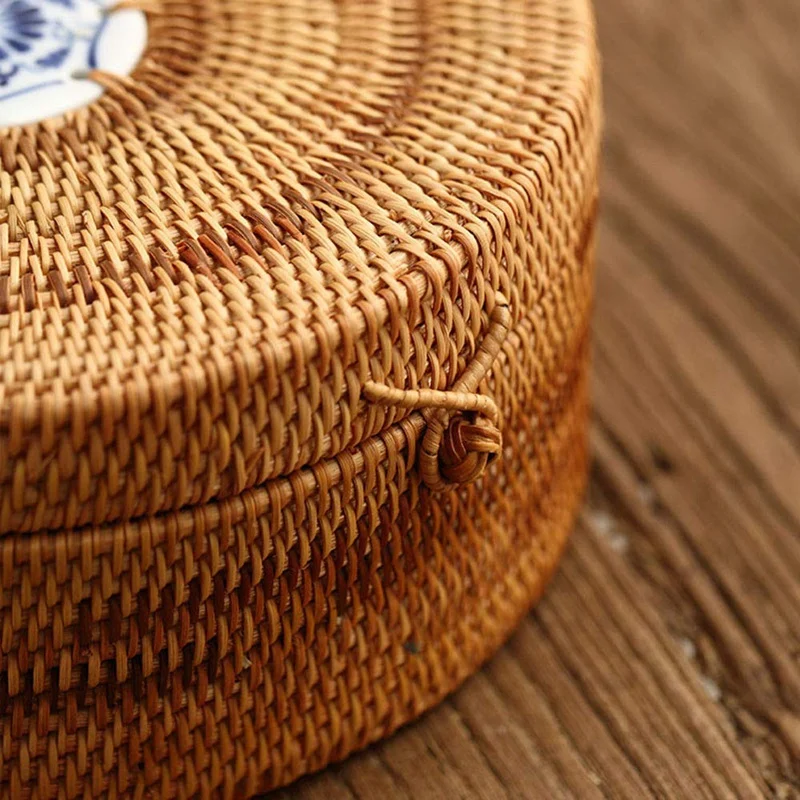 Handmade Rattan Puɾr Tea Cake Storage Box Can Kitchen Container | Дом и сад
