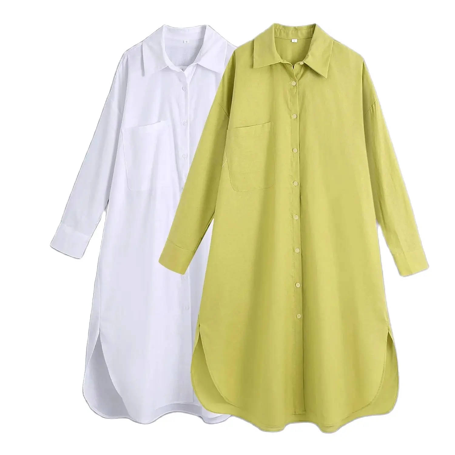 

Za 2021 Dresses Women Casual Yellow Long Sleeve Shirt Dress Woman Linen Oversized Dress Loose Chic Asymmetric Button Dresses