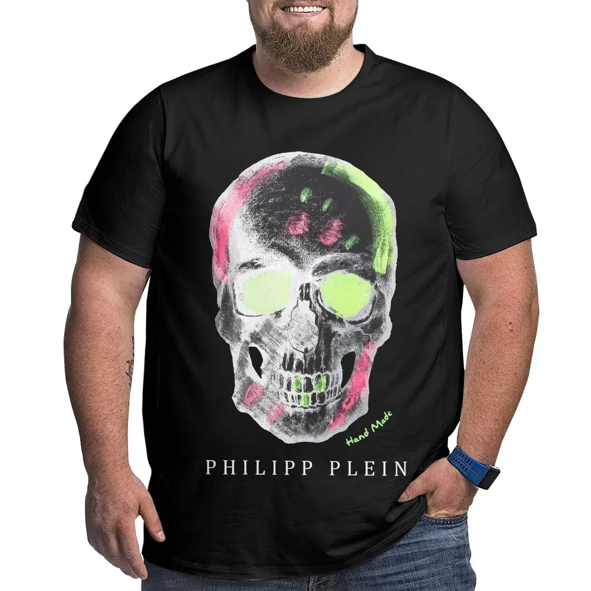 

classic plein Brand Cotton Streetwear T Shirts for Big Men Pattern Men Clothing Workout Tops Oversized Grey T-shirt Plus Size