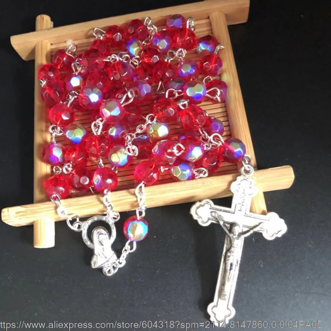 Ожерелье из красного стекла с гранями 8 мм фотоэлемент|rosary necklace|virgin marynecklace necklace |