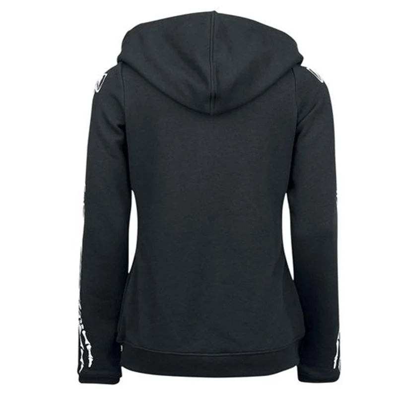 Большие размеры женская черная Готическая панк Толстовка с капюшоном принт