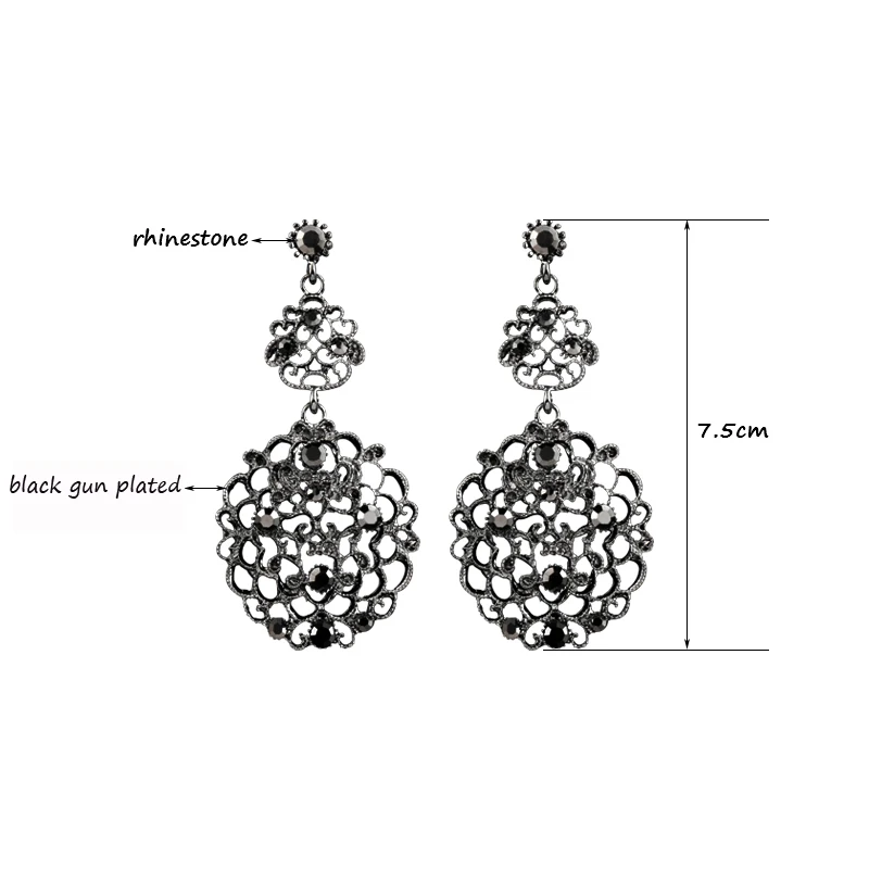 

SINLEERY Ethnic Bohemia Vintage Gray Cubic Zircon Hollow Big Flower Earrings For Women Wedding Antique Silver Color Es701 SSK