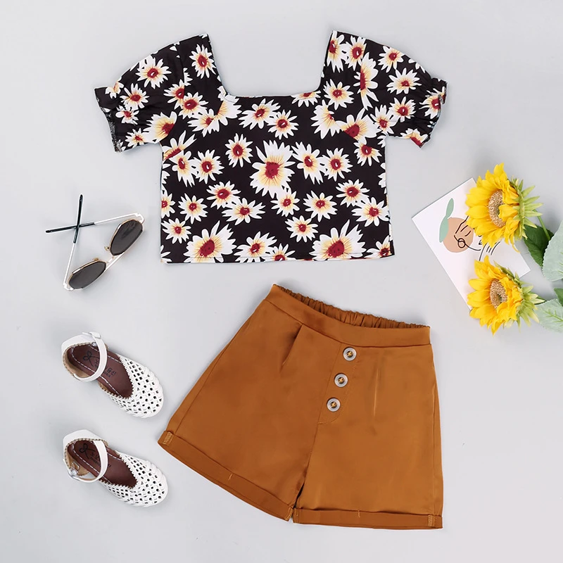 

1-6 Years Baby Girl Clothes Set 2022 Summer Floral Print Short Sleeve Top+Solid Shorts Suit for Girls Cotton Children's Clothing