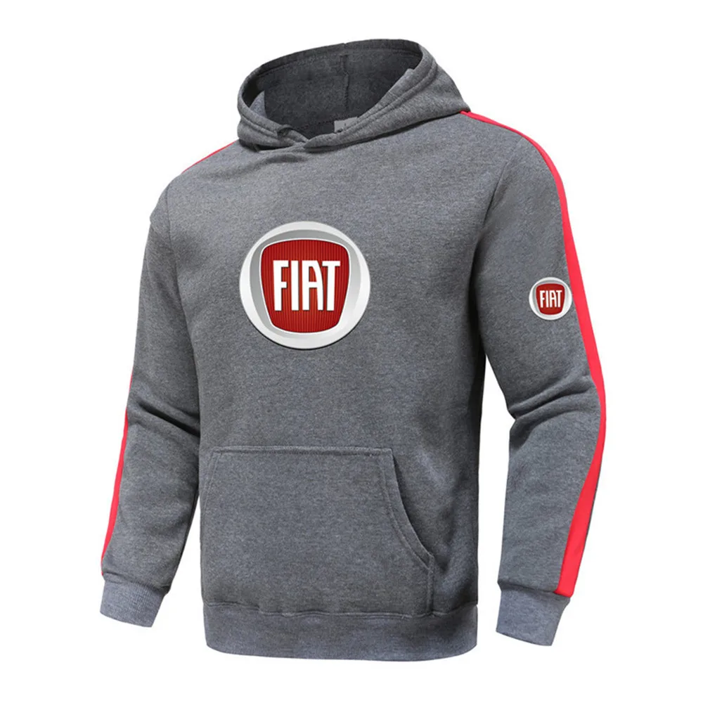 

Men's spring and autumn new FIAT print patch strip fashion casual sports hip-hop hoodie pocket pullover sweater D13