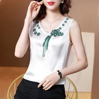 summer korean fashion silk women tank top lace satin sleeveless womens tops loose black tops for women