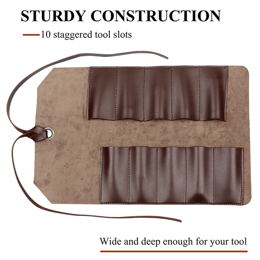 

Lightweight Tool Bag Fashion Gift Leather Roll Up Pouch Portable Durable Professional With 10 Slots Storage Home Multi-Purpose