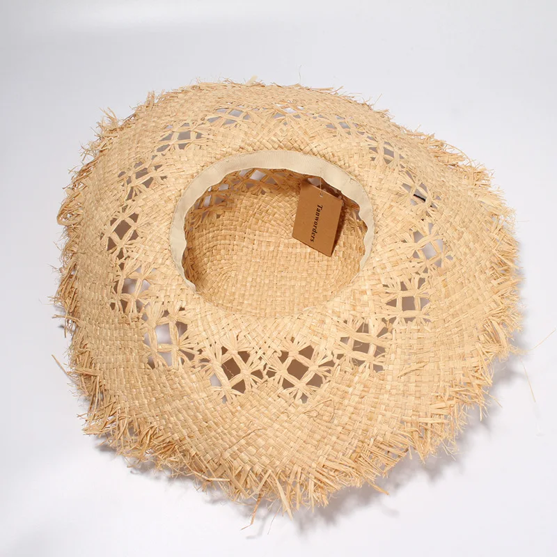

Summer Lafite Straw Hat with fur brim for lady, big brim Straw Hat, Sun Hat, Beach Hat, Travel Hat
