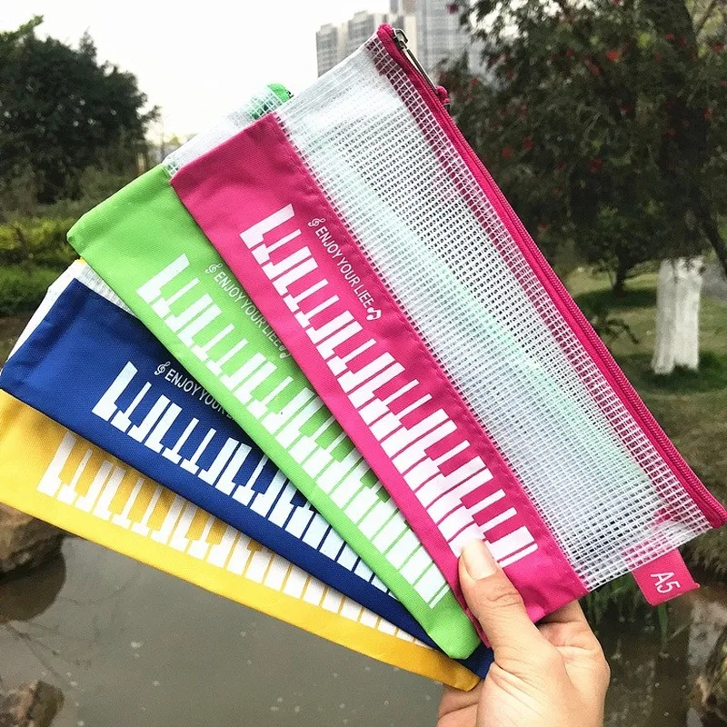 Пенал с рисунком музыкального пианино сетчатый карман для купюр школьные и