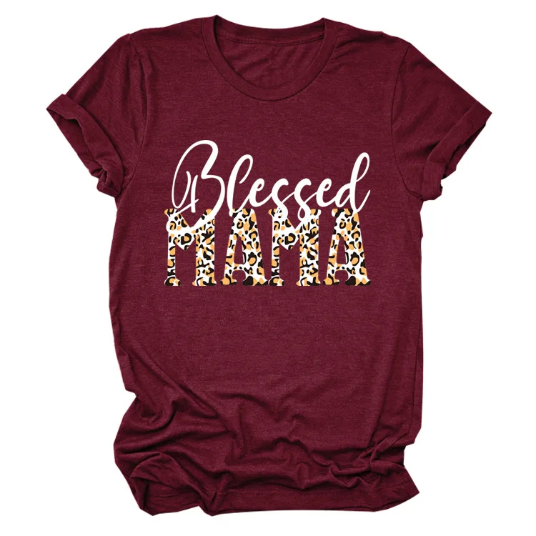 

Blessed Mama Tshirt 2020 Fashion Womens Vintage 90s Plus Size Tee Letter Plus Size Women Leopard Print Letters Tops