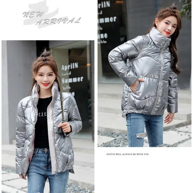 

2020 new bright face down padded jacket women's fashion short style net red Korean version loose large size bread padded jacket