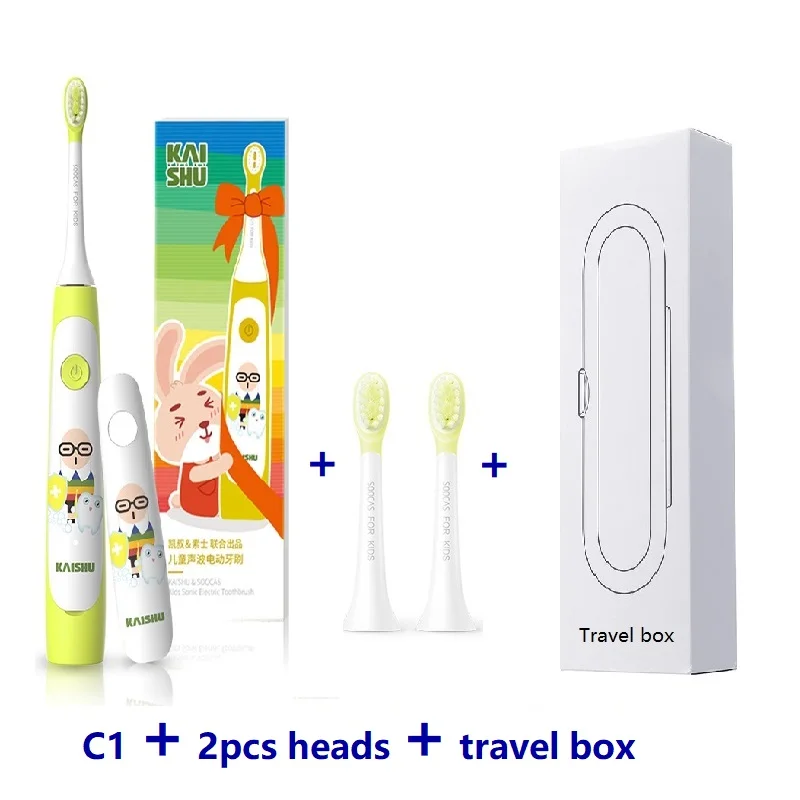 yellow C1 2heads box SOOCAS C1 Детская электрическая зубная щетка Xiaomi Mijia ультразвуковая щетка Зубная щетка Детская автоматическая зубная щетка USB Беспроводная зарядка - Цвет: yellow C1 2heads box