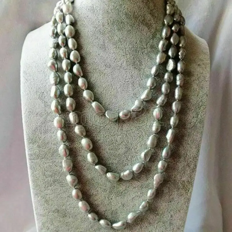 

New 50" Long Women's Jewelry 8-9mm Gray Baroque Long Freshwater Pearl Necklace