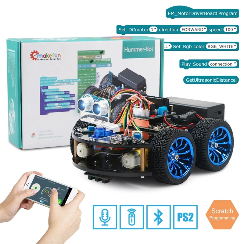 4WD умный робот автомобиль Diy для Arduino R3, стартер робототехники обучающий комплект приложение RC ствол игрушка малыш, поддержка царапин библиотеки - Цвет: with box