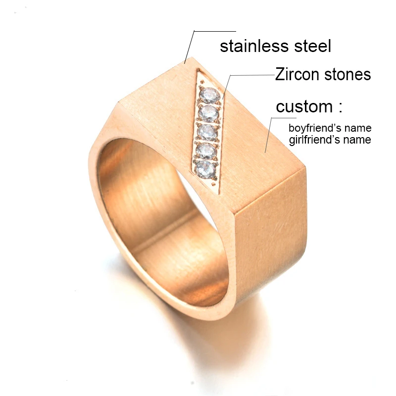 Мужские кольца перстни из нержавеющей стали обручальные с гравировкой розового
