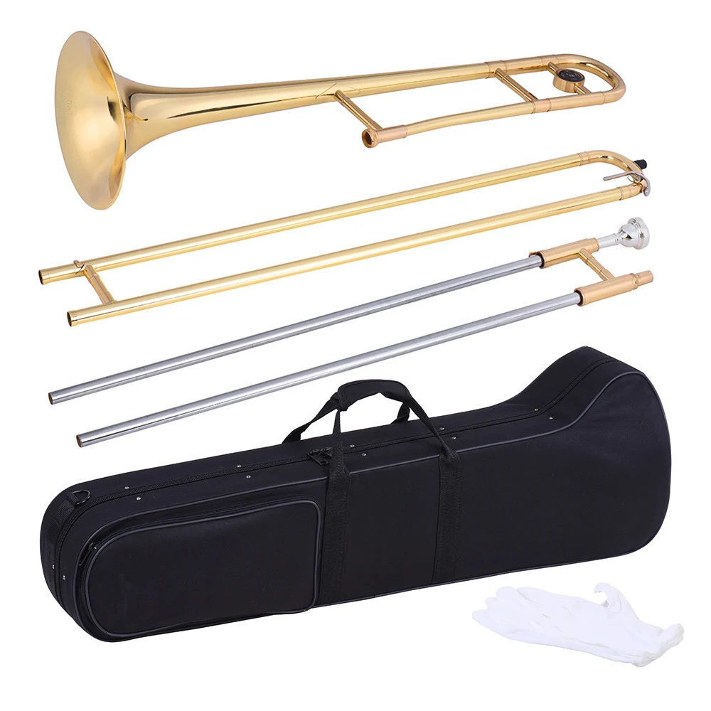 ammoon Tenor Trombone Brass Gold Lacquer Bb Tone B flat Wind Instrument with Cupronickel Mouthpiece Cleaning Stick Case | Спорт и