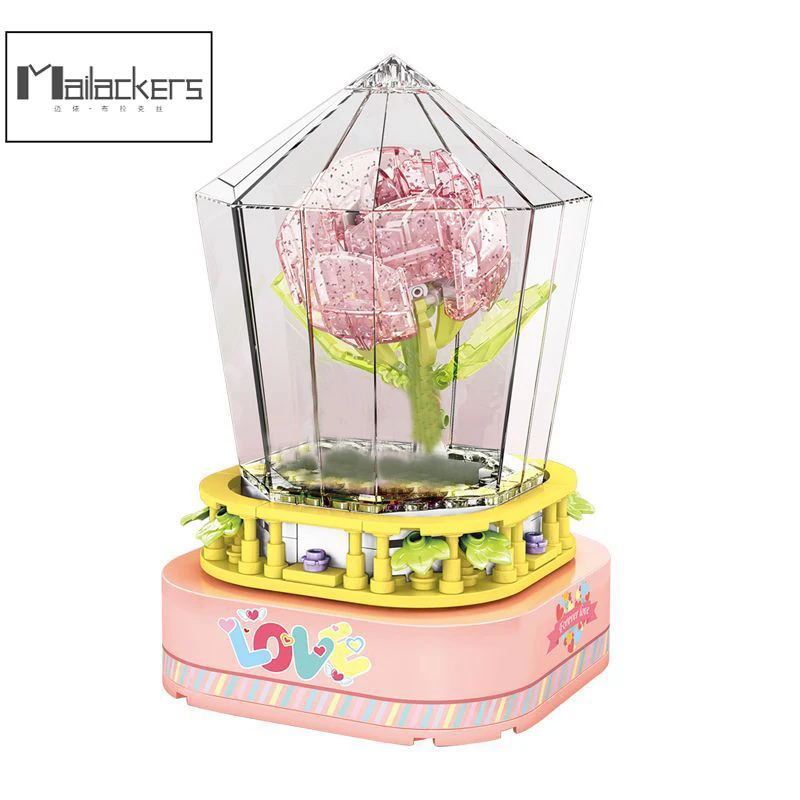 

Mailackers friends Girls Flowers Mini Block Music Box LED lights Building Bricks Educational Toys Collection for Gift