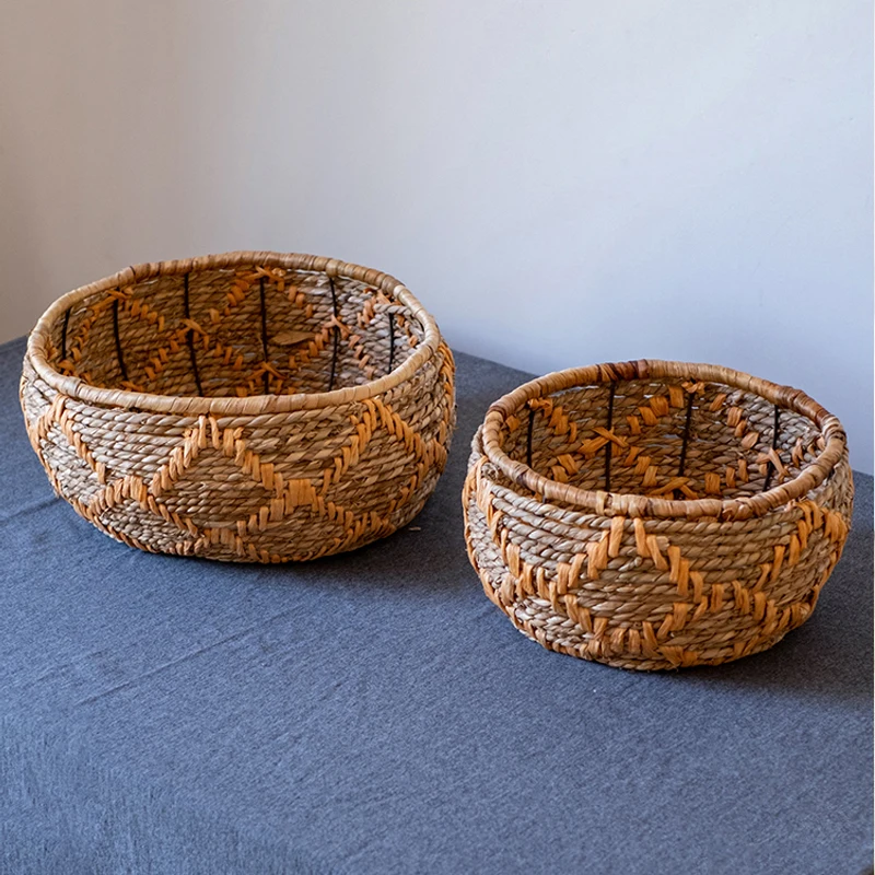 

natural corn rope paper string round storage basket set of 2 piece