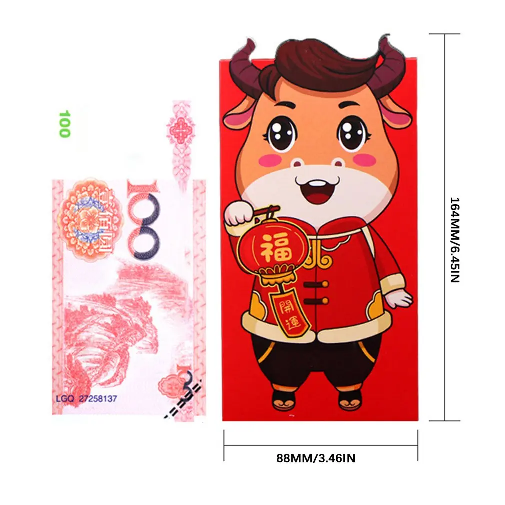 

6pcs/set Cute Cartoon Cattle Spring Festival Red Envelope Best Wishes Lucky Money New Year's Red Envelope