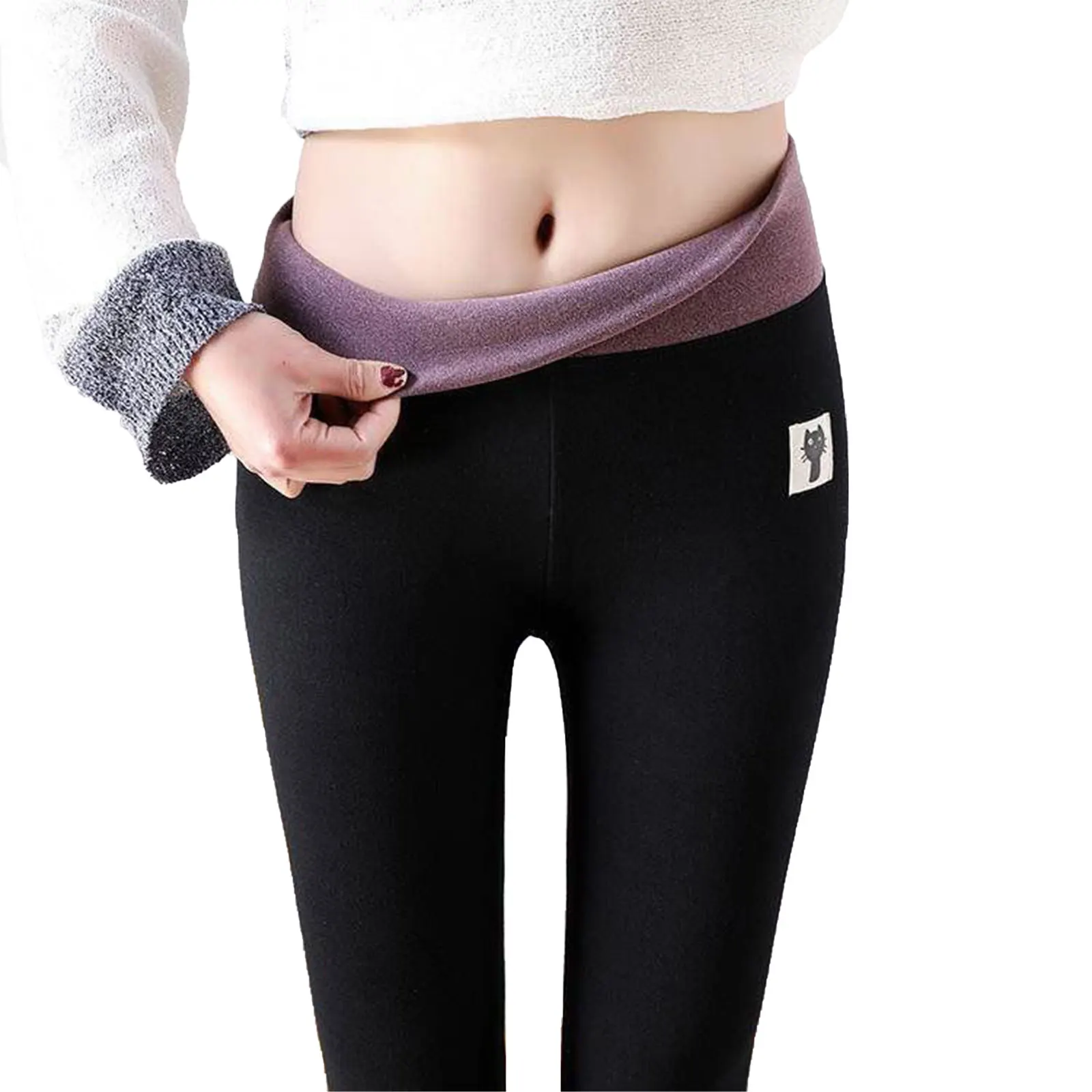 

Woman Leggings Thick/thin Solid Color Casual Base Trousers Cartoon Print High Waist Elastic Plush Pants lady Daily Life Leggings
