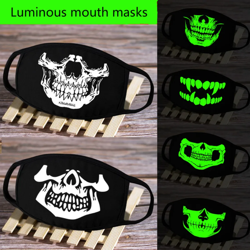 Мужская и женская черная светящаяся маска для лица 1 шт. скелет верховой езды