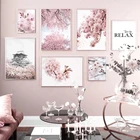 Вишня, настенная живопись, постер с розовыми цветами, пейзаж современное искусство, принт, скандинавские настенные картины для декора гостиной
