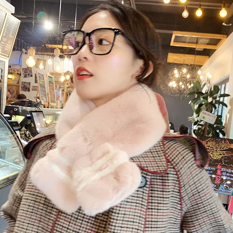 

Matagorda Scarves Women Rex Rabbit Fur Scarf Winter Plush Velvet Neckerchief Loveliness Luxury Ring Pashmina Hair Cashmere Scarf