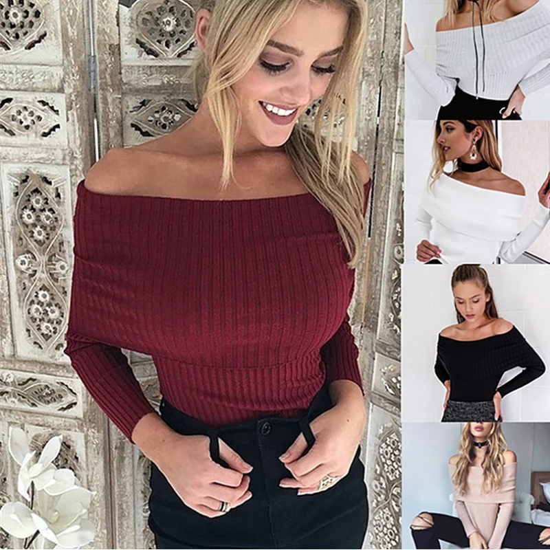 2018 Осенняя Новая женская сексуальная рубашка без бретелек с длинными рукавами