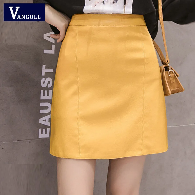 Юбка мини женская трапециевидная из ПУ кожи с высокой талией|Женские юбки| |