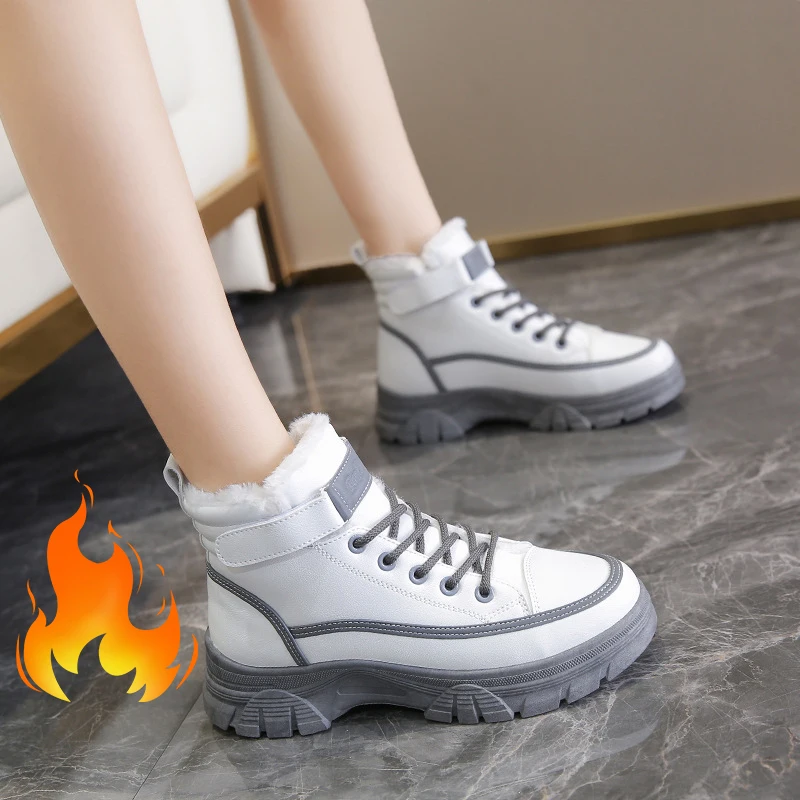 

Winter Shoes for Women Boots Pu Leather Chunky Heels Casual Lady Ankle Boot Non-Slip Platform Sewing Female Footwear Mujer Botas
