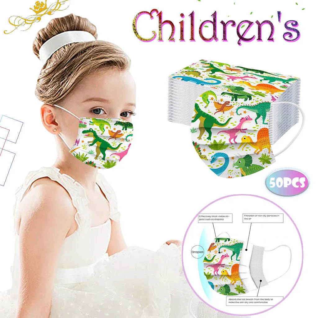

50pcs Disposable Children Face Mask Cartoon Printed Soft Skin-friendly Disposable Mouth Mask Boy Girl Halloween Mask Mascarilla
