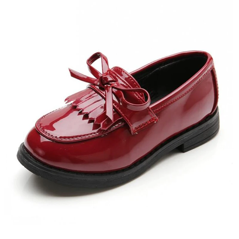 

New 2020 Children Leather Shoes Fashion Tassel Bowtie Girls Shoes Solid Colors Shiny Patent Leather Shoes Size 26-36