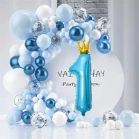 1 set metal blue balloon garland arch kit white silver confetti balloons 1st baby shower boy birthday party decoration