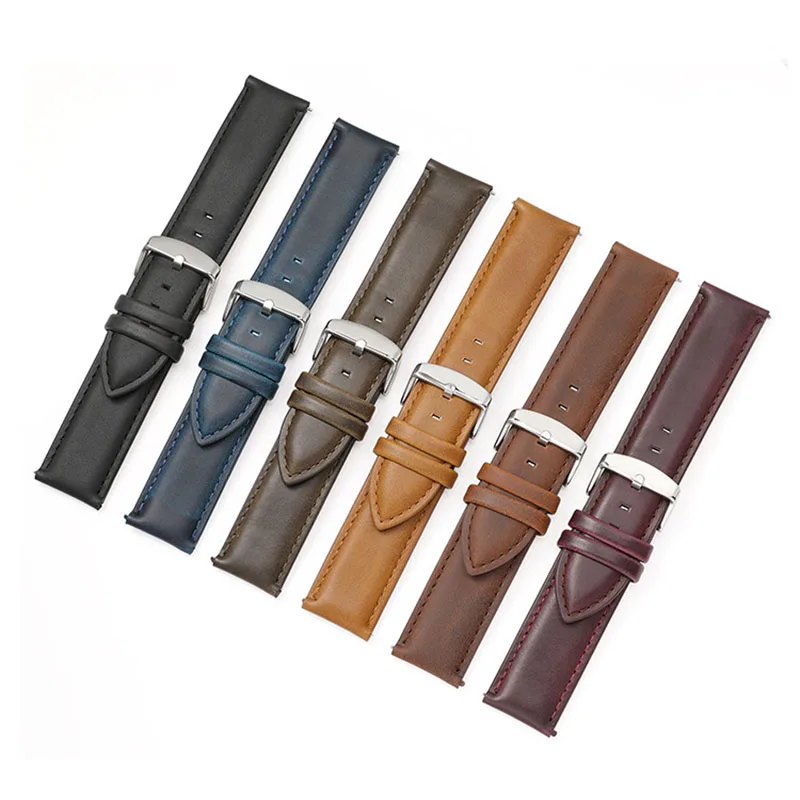 2021 New Retro Color-Changing Crazy Horse Leather Men's Strap 18mm 20mm 22mm Quick Release Comfortable Wear Watch Accessories