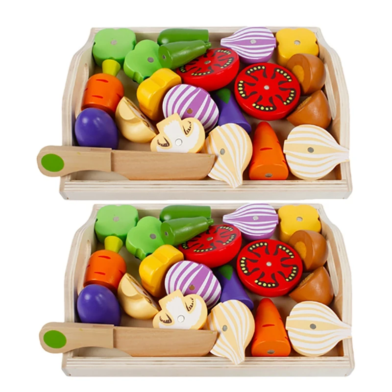 

Wooden Simulation Vegetable Combination Cutting Toy Set Magnetic Vegetable Pretent Playset Kids Kitchen Role Play Toys