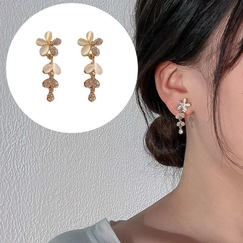 

Модные темпераментные серьги с опалом и цветком, серьги с бриллиантами, сетчатые красные свежие женские серьги