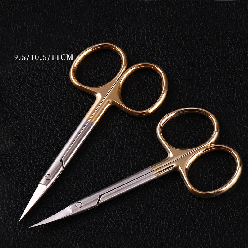 Ножницы с золотой ручкой для открытия век прямые колени Хирургический