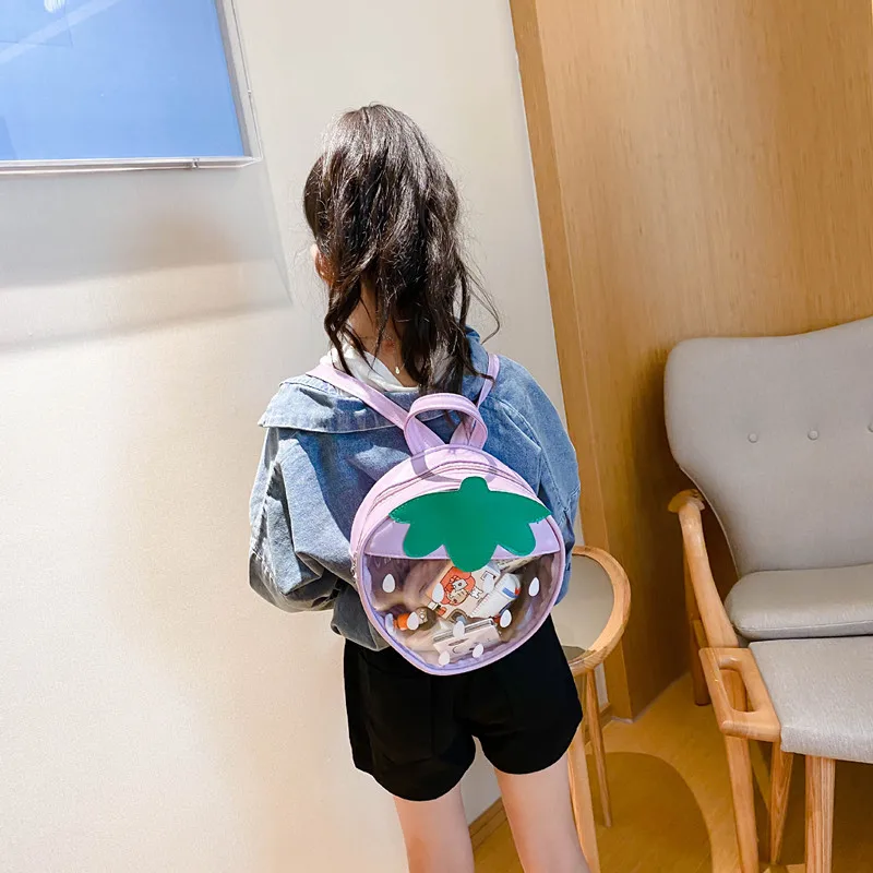 Дошкольные сумки милый рюкзак с клубничкой для малышей прозрачная сумка
